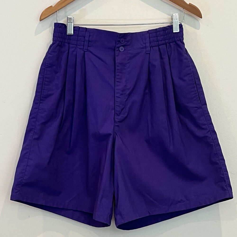 Blue Cabana VTG Shorts High Waist Pleat Front Pockets Wide Leg Purple Womens L